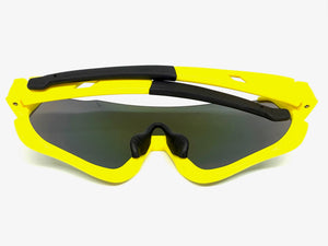 Sporty Retro Wrap Around Shield Style SUNGLASSES Neon Yellow Frame Gold Lens E2028