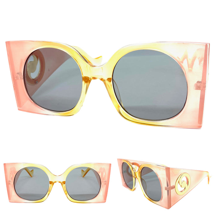 Oversized Exaggerated Classic Vintage Retro Style SUNGLASSES Huge Square Pink Frame 2158