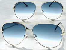 Classic Vintage Retro Aviator Style SUNGLASSES Silver Frame Blue & Clear Lens P0218