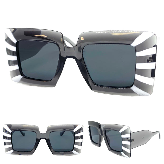 Exaggerated Vintage Retro Style SUNGLASSES Thick Square Gray Frame 80590