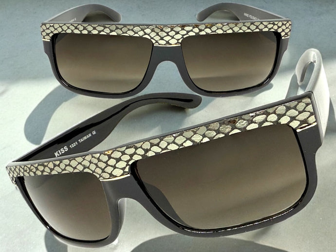 Classic Vintage Retro Hip Hop Rapper Pimp Style SUNGLASSES Thick Black Snakeskin Frame 1221
