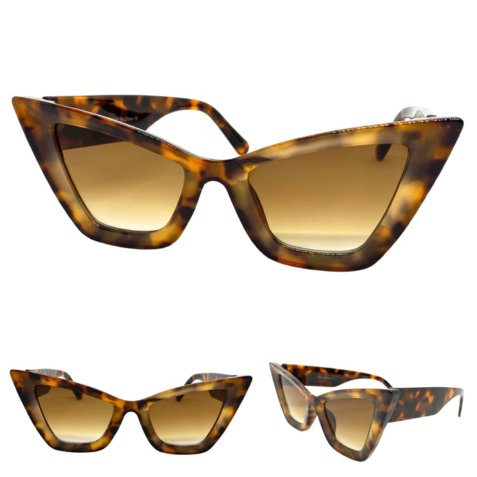 Oversized Vintage Retro Cat Eye Style SUNGLASSES Large Leopard Frame 1206