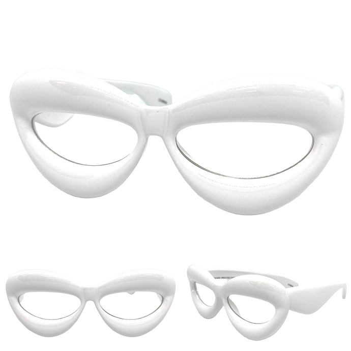 Oversized Exaggerated Retro Clear Lens EYEGLASSES Large White Optical Frame - RX Capable 80555