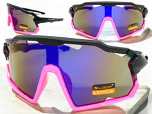 Oversized Retro Sporty Wrap Around Style SUNGLASSES Large Black & Pink Frame 3693