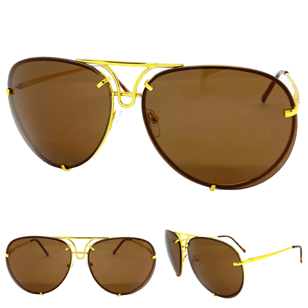 Oversized Classic Vintage Retro Aviator Style SUNGLASSES Large Gold Frame 4163