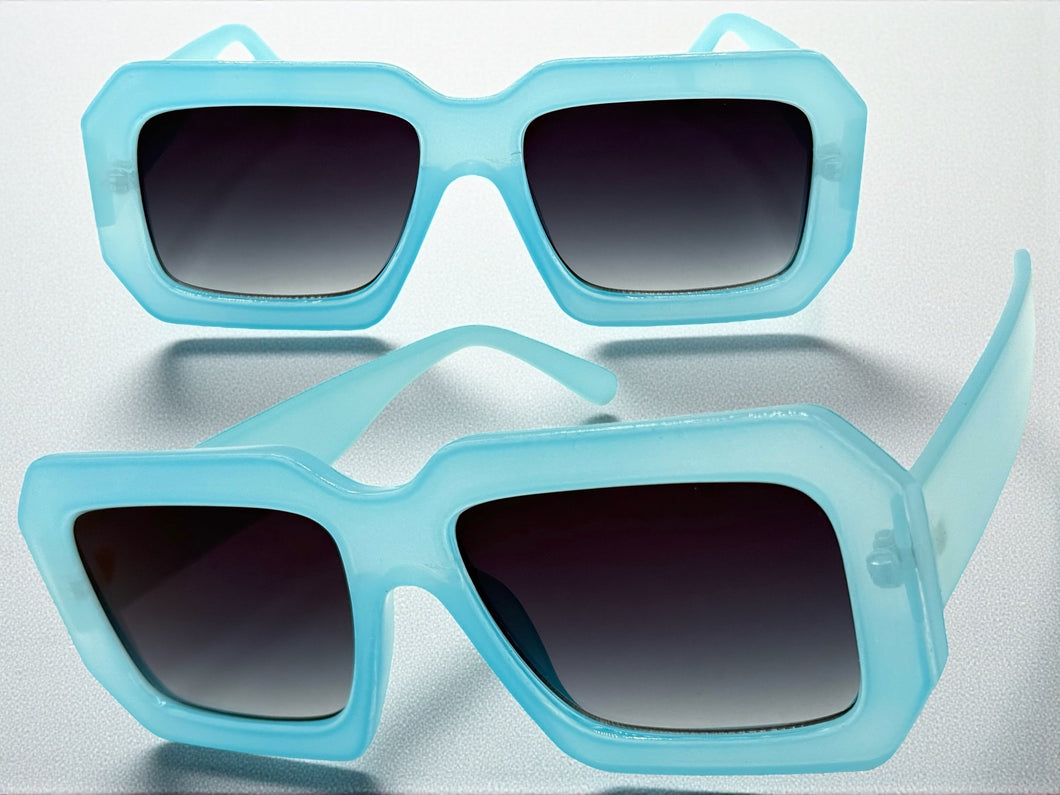 Classic Vintage Retro Style SUNGLASSES Thick Square Blue Frame - Dark Blue Lens 75005
