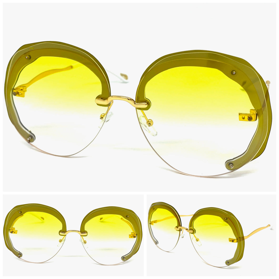 Exaggerated Classic Vintage Retro Style SUNGLASSES Round Light Yellow Lens 2272