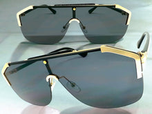 Classy Elegant Modern Retro Shield Style SUNGLASSES Large Gold Frame 8380