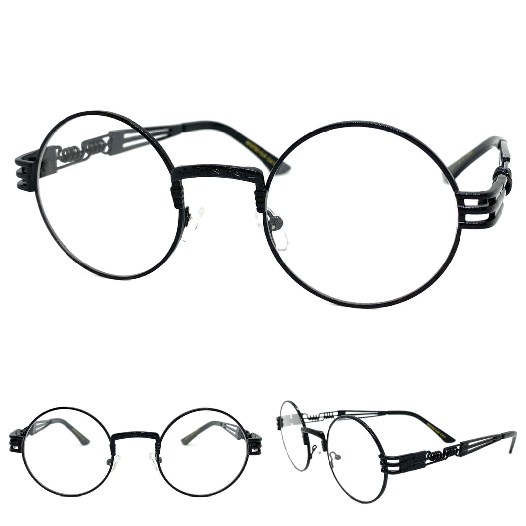 Classic Vintage Retro Style Clear Lens EYEGLASSES Round Black Frame 10700