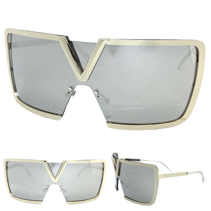 Classy Elegant Luxury Contemorary Modern Shield Wrap Style SUNGLASSES Silver Frame 5255