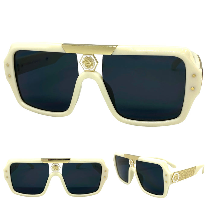 Classic Vintage Retro Hardcore Hip Hop Rapper Pimp Style SUNGLASSES Square Thick Cream Frame 59286