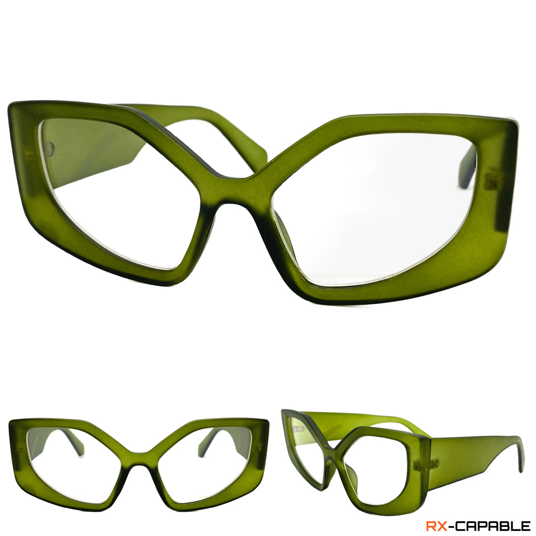 Oversized Vintage Retro Style Clear Lens EYEGLASSES Large Thick Matte Green Frame 5623