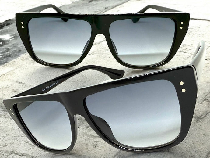 Classic Vintage Retro Style SUNGLASSES Square Black Frame - Light Gradient Tint 1876