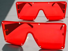 Oversized Contemporary Modern Retro Shield Style SUNGLASSES Large Flat Red Lens 96312