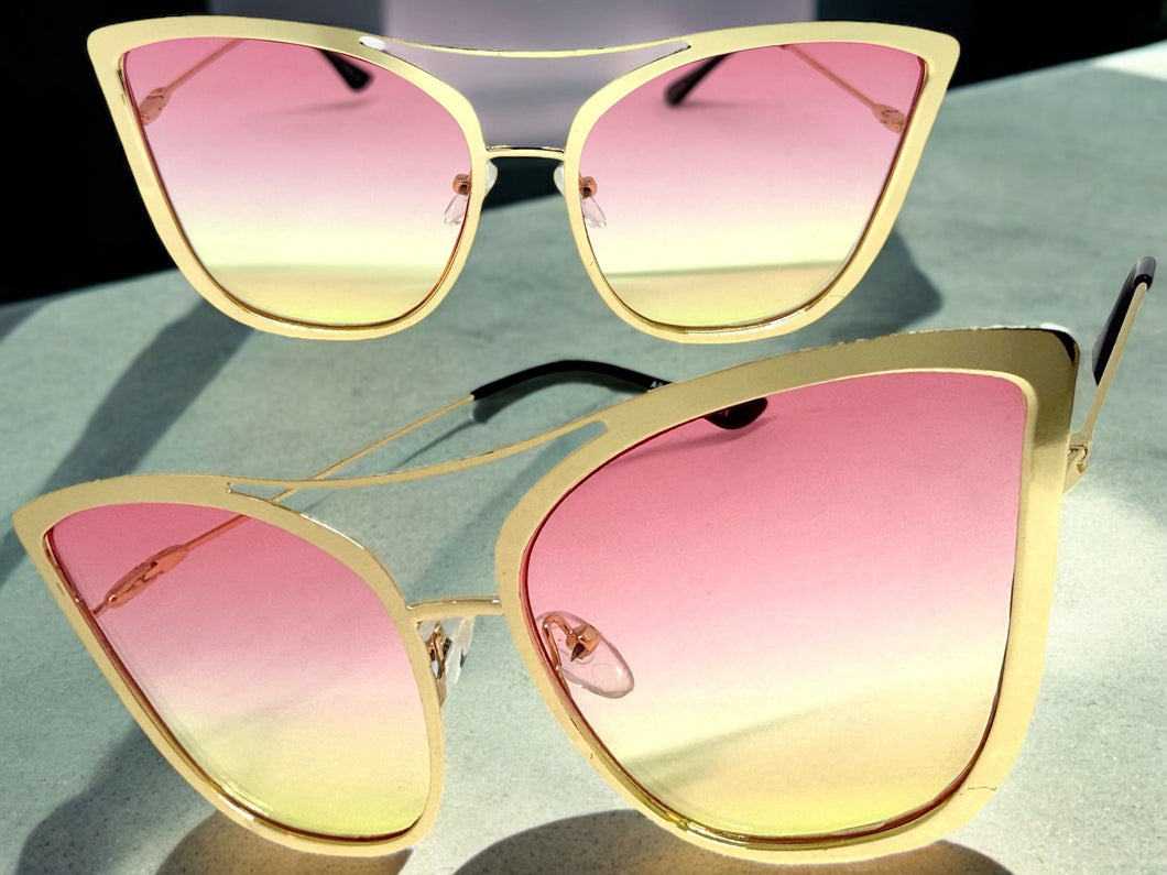 Classic Vintage Retro Cat Eye Style SUNGLASSES Funky Gold Frame A305