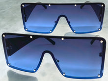 Oversized Contemporary Modern Retro Shield Style SUNGLASSES Large Flat Blue Lens 96312