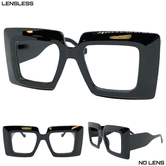 Oversized Exaggerated Retro Style Super Thick Black Lensless Eye Glasses- Frame Only NO Lens LH056