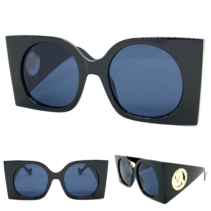 Oversized Exaggerated Classic Vintage Retro Style SUNGLASSES Huge Square Black Frame 2158