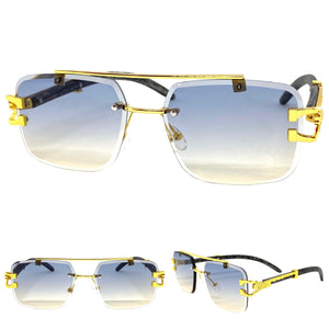 Men's Classy Elegant Luxury Retro Hip Hop Style SUNGLASSES Gold & Faux Wood Frame 5256