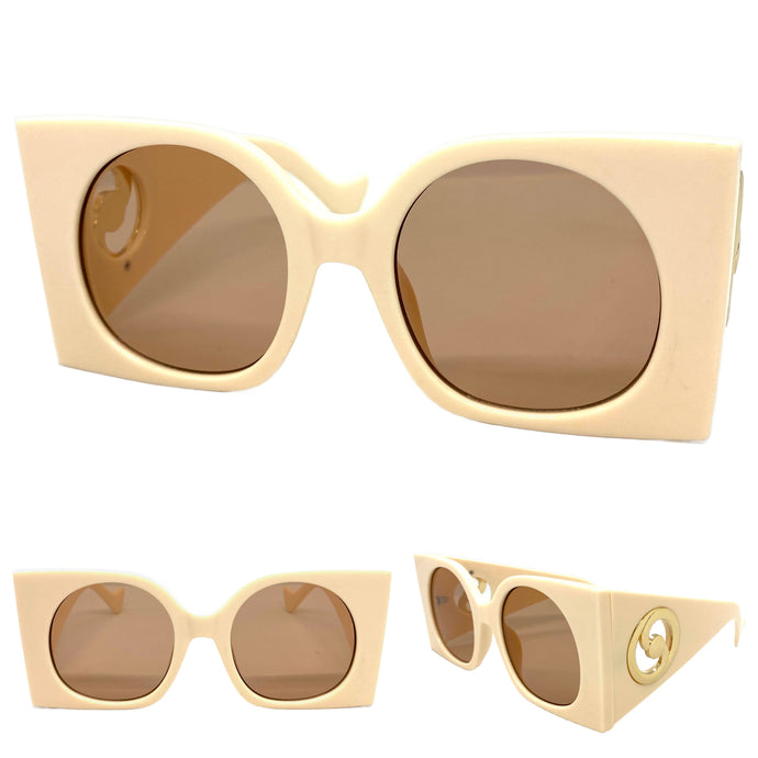 Oversized Exaggerated Classic Vintage Retro Style SUNGLASSES Huge Square Cream Frame 2158