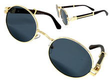 Classic Vintage Retro Hip Hop Style SUNGLASSES Oval Gold & Faux Wood Frame 27723