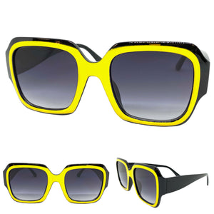 Oversized Exaggerated Retro Style SUNGLASSES Large Square Black & Yellow Frame 49130