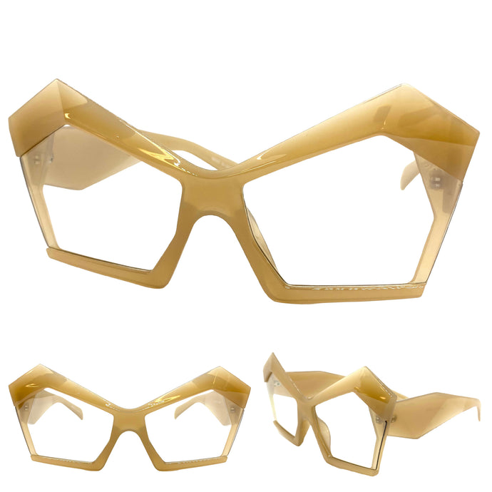 Oversized Modern Retro Cat Eye Style Clear Lens with Slight Tint SUNGLASSES Khaki Frame E1877