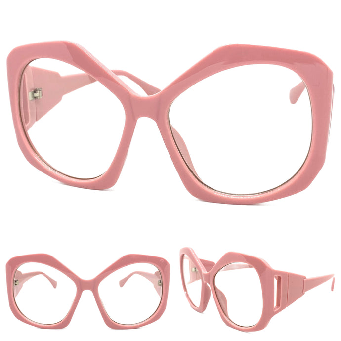 Oversized Exaggerated Vintage Retro Style Clear Lens EYEGLASSES Large Pink Frame E2019