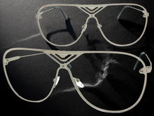 Oversized Modern Retro Shield Style Clear Lens SUNGLASSES Large Silver Frame 4294