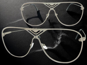Oversized Modern Retro Shield Style Clear Lens SUNGLASSES Large Silver Frame 4294