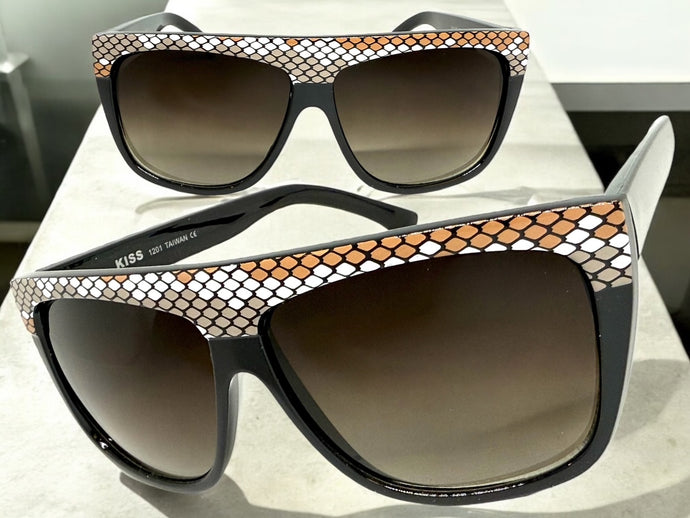 Oversized Classic Vintage Retro Style SUNGLASSES Large Black Snakeskin Frame 1201