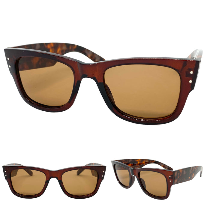 Classic Vintage Retro Style SUNGLASSES Thick Square Brown Frame 6034