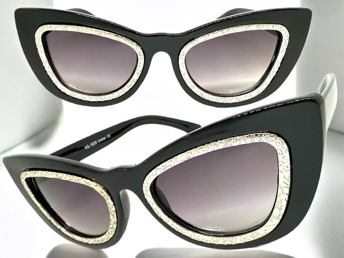 Exaggerated Classic Vintage Retro Cat Eye Style SUNGLASSES Funky Black Frame 1639