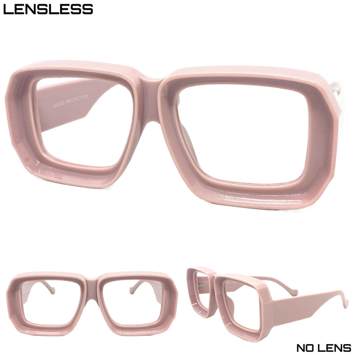 Classic Vintage Retro Style Thick Square Pink Lensless Eye Glasses- Frame Only NO Lens 80163