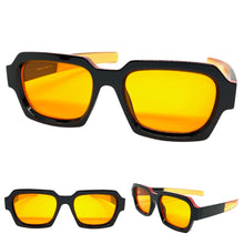 Classic Vintage Retro Style SUNGLASSES Square Black Frame - Orange Lens 1219