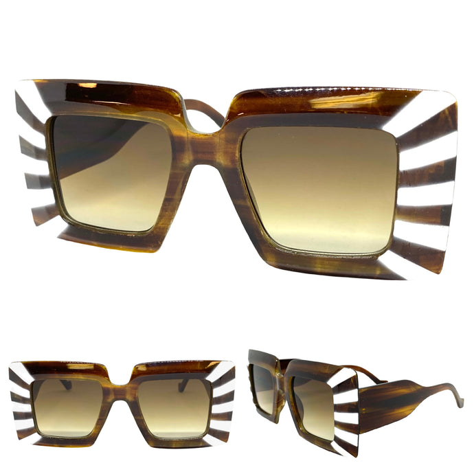 Exaggerated Vintage Retro Style SUNGLASSES Thick Square Brown Frame LH056