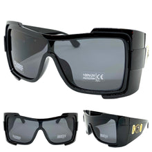 Oversized Modern Retro Wrap Shield Style SUNGLASSES Huge Super Thick Black Frame 1044