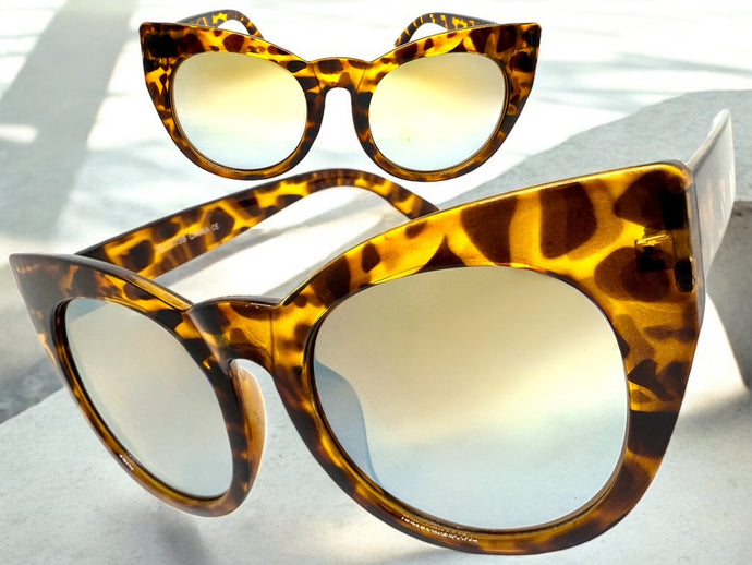 Oversized Vintage Retro Cat Eye Style SUNGLASSES Large Tortoise Frame 1775