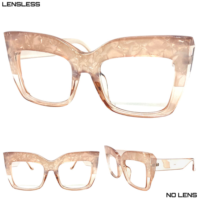 Oversized Classic Vintage Retro Style Large Thick Square Nude Lensless Eye Glasses- Frame Only NO Lens 4745