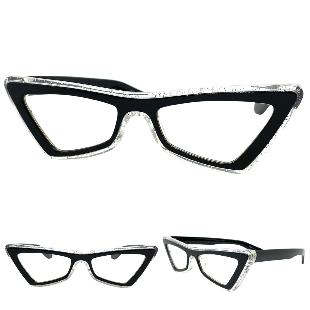 Classy Elegant Modern Retro Cat Eye Style Clear Lens with Slight Tint SUNGLASSES Black Frame E1997