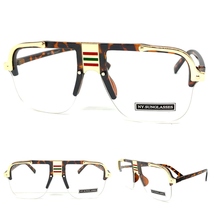 Men's Classic Vintage Retro Hip Hop Style Clear Lens EYEGLASSES Tortoise & Gold Frame 2719