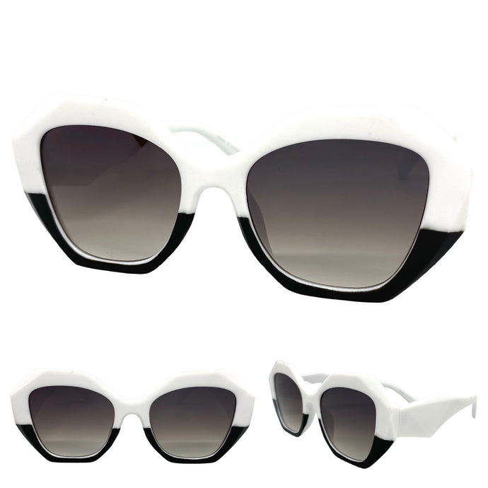 Exaggerated Vintage Retro Style SUNGLASSES Funky Black & White Frame E1683