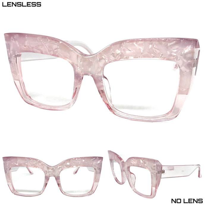 Oversized Classic Vintage Retro Style Large Thick Square Pink Lensless Eye Glasses- Frame Only NO Lens 4745