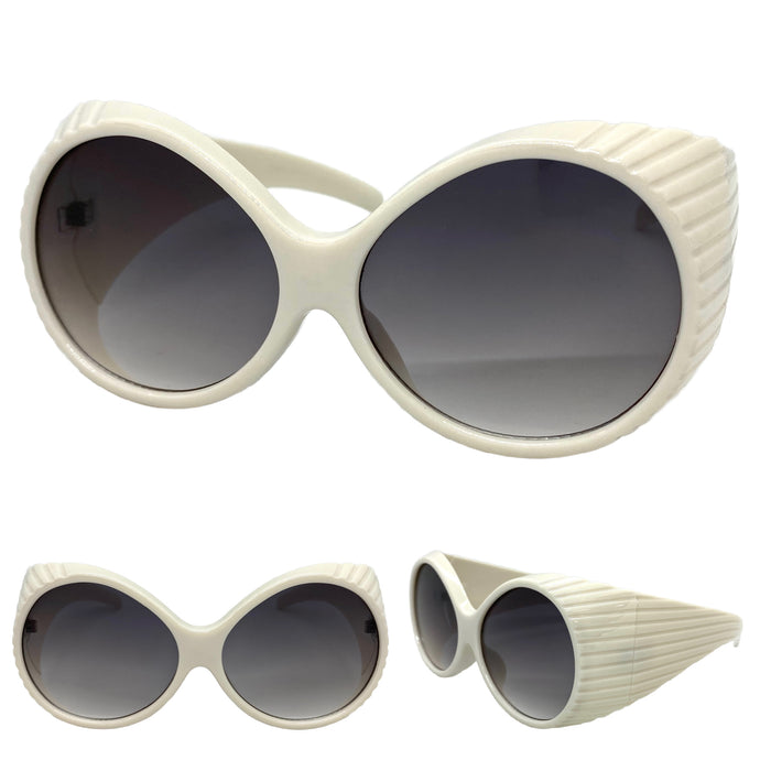 Oversized Exaggerated Vintage Retro Style SUNGLASSES Large Thick Round White Frame 2156