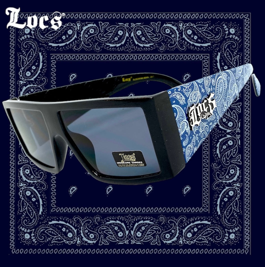 Oversized Biker Gangster Hardcore LOCS SUNGLASSES Black Frame Blue Bandana 91160