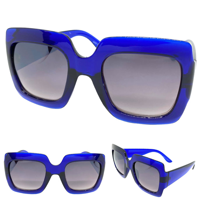 Oversized Vintage Retro Style SUNGLASSES Large Blue Frame E1879