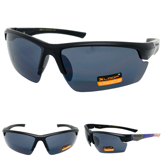 Military Tactial Sporty Wrap Around Style SUNGLASSES Patriotic USA Flag Frame 2718