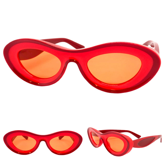 Contemporary Modern Retro Raver Party SUNGLASSES Funky Red Frame 2123