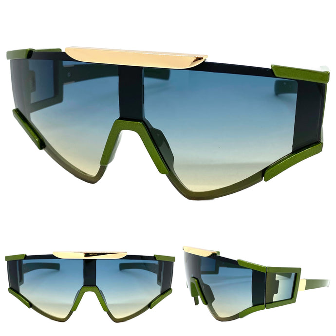 Oversized Classic Vintage Retro Hip Hop Style SUNGLASSES Large Green Frame 3021