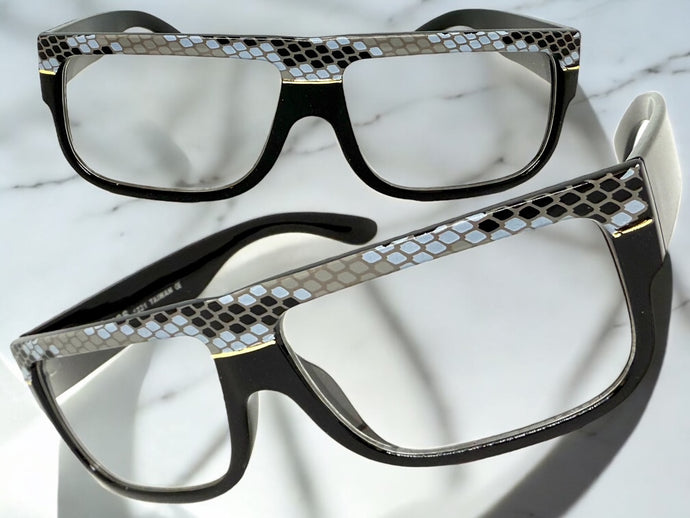 Classic Vintage Retro Hip Hop Rapper Style Clear Lens EYEGLASSES Thick Black Snakeskin Frame 1221